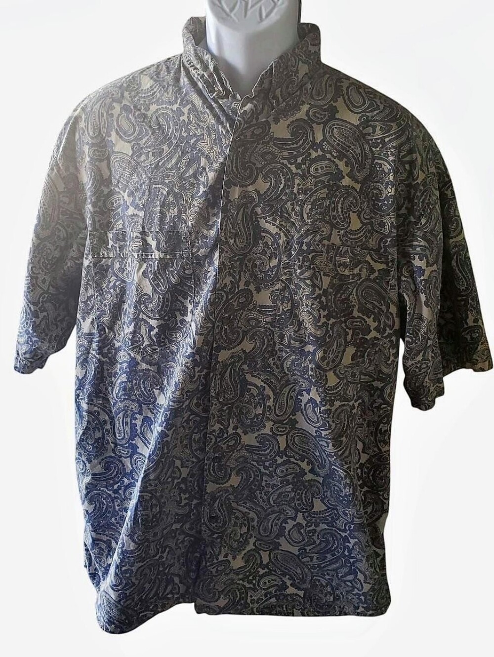 Vintage J Riggings Button Down Shirt Mens Large Paisley Print Blue 100% Cotton